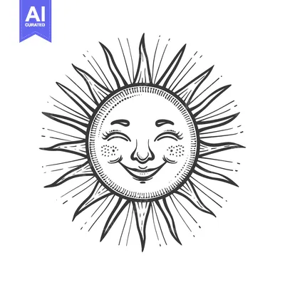 Aset desain premium: Hand-drawn Illustration of a Smiling Sun with Rays
