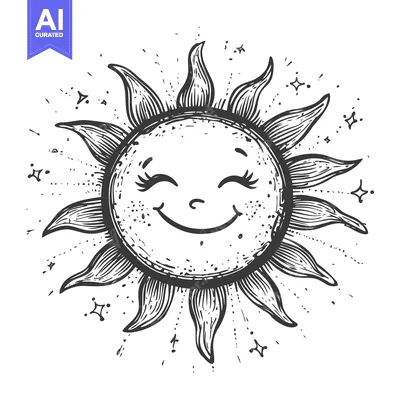 Aset premium populer: Hand-drawn Illustration of a Smiling Sun with Rays and Stars
