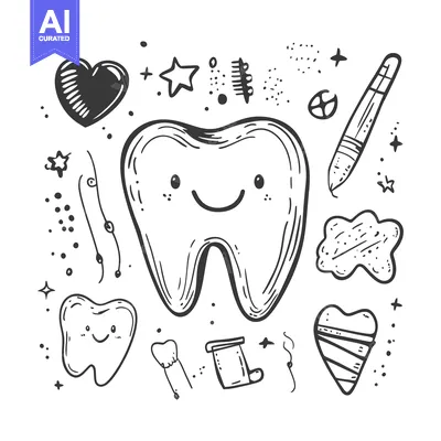 Popular premium asset: Hand-Drawn Illustration of a Smiling Tooth with Dental Care Symbols