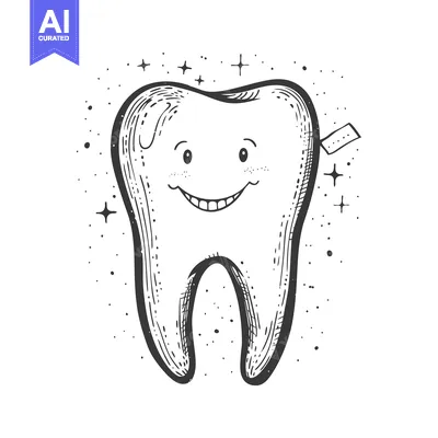 Premium design asset: Hand-Drawn Illustration of a Smiling Tooth with Sparkling Details
