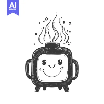 Premium design asset: Hand-drawn Illustration of a Smiling Wood Stove with Flames