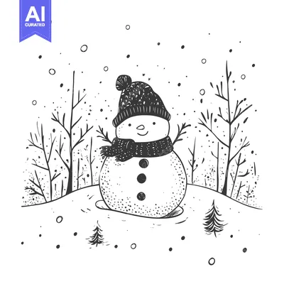 Aset premium populer: Hand-drawn Illustration of a Snowman in a Winter Landscape