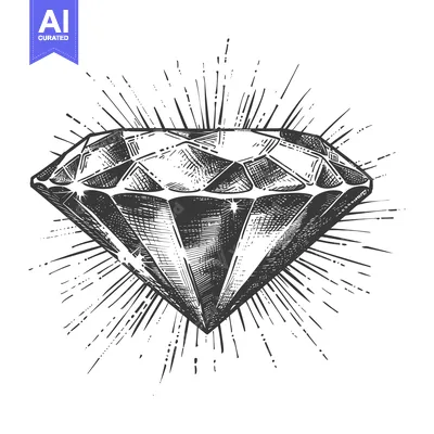 Hand-Drawn Illustration of a Sparkling Diamond with Sunburst Effect