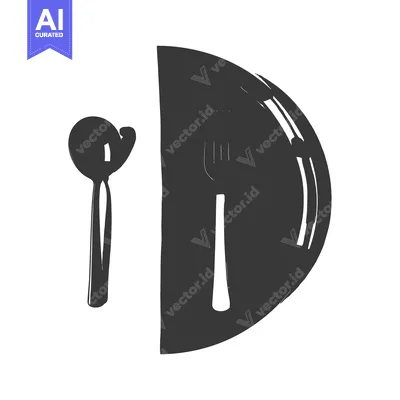 Aset desain premium: Hand-drawn illustration of a spoon, fork, and plate