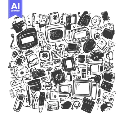 Hand-drawn Illustration of Assorted Electronic Devices
