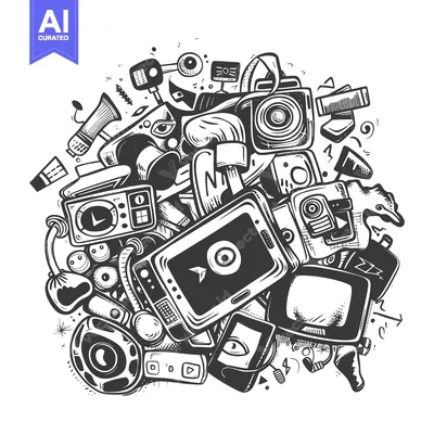 Aset premium populer: Hand-Drawn Illustration of Assorted Electronics