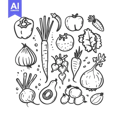 Aset desain premium: Hand-Drawn Illustration of Assorted Vegetables and Fruits