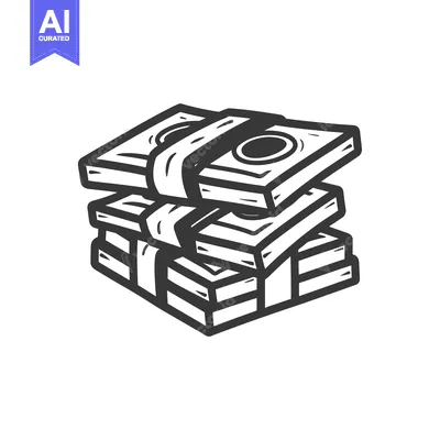 Premium design asset: Hand-drawn illustration of a stack of cash with a rubber band