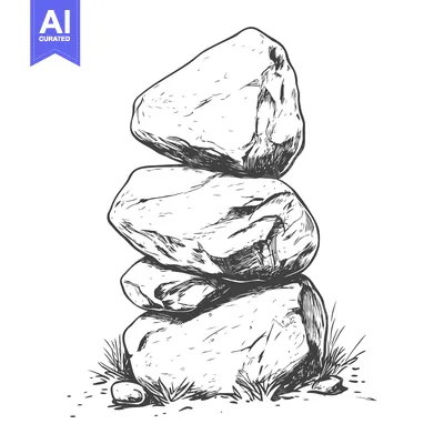 Aset premium populer: Hand-Drawn Illustration of a Stack of Rocks in Grass