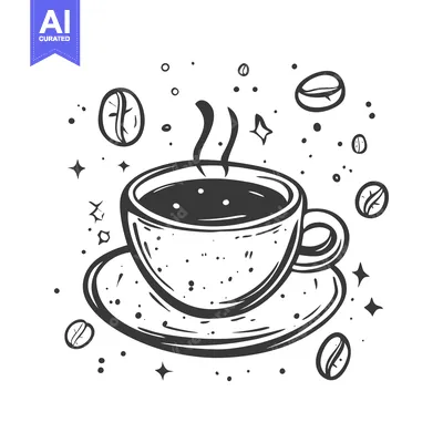 Aset premium populer: Hand-drawn illustration of a steaming cup of coffee with coffee beans