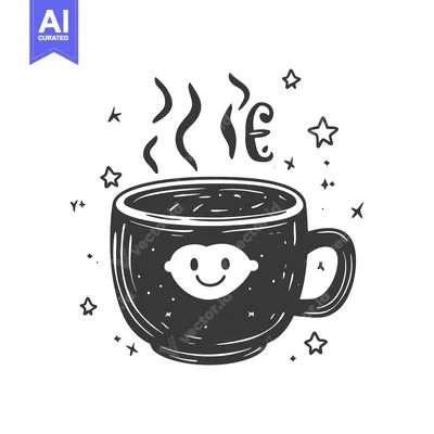 Aset desain premium: Hand-Drawn Illustration of a Steaming Cup with a Smiling Lemon Inside