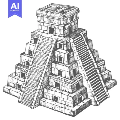 Aset desain premium: Hand-Drawn Illustration of a Stepped Pyramid with Ornamental Details