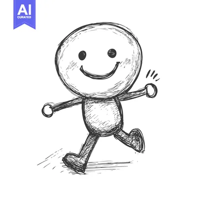 Aset desain premium: Hand-drawn Illustration of a Stick Figure Running with a Smile