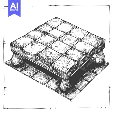 Premium design asset: Hand-Drawn Illustration of a Stone Checkerboard Table with Rounded Leg