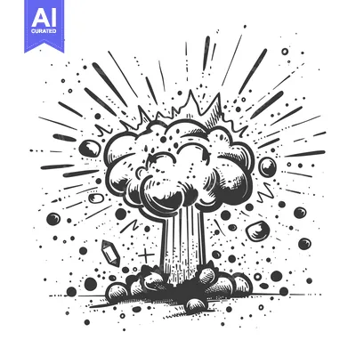 Aset premium populer: Hand-drawn illustration of a stylized explosion with radiating lines a