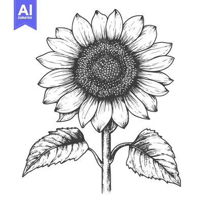 Premium design asset: Hand-drawn illustration of a sunflower with leaves