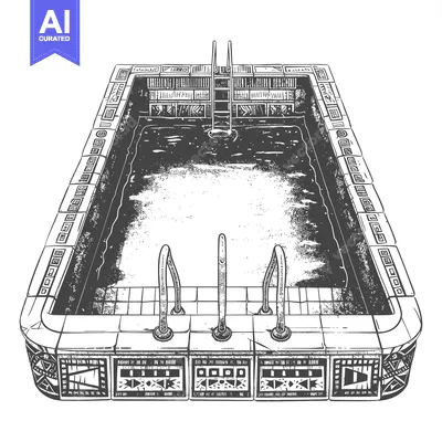Aset desain premium: Hand-Drawn Illustration of a Swimming Pool with Ladders and Decorative