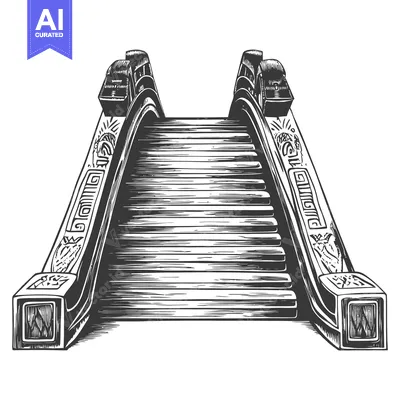 Premium design asset: Hand-drawn illustration of a traditional arched bridge with ornate car