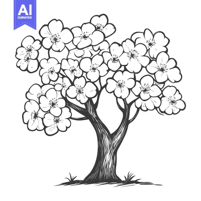 Aset premium populer: Hand-drawn Illustration of a Tree with Blooming Flowers