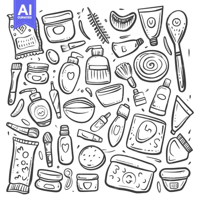 Aset premium populer: Hand-Drawn Illustration of a Variety of Beauty and Skincare Products