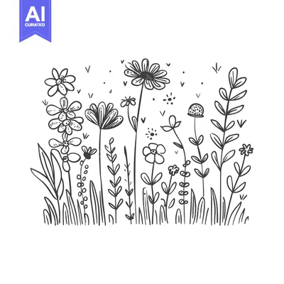 Popular premium asset: Hand-drawn illustration of a variety of wildflowers in a field