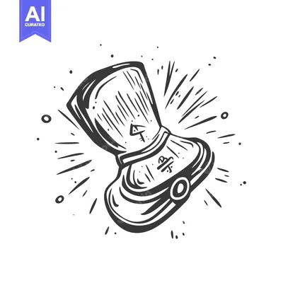 Aset desain premium: Hand-Drawn Illustration of a Viking Boot with Runes and a Starburst Ef