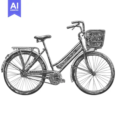 Aset desain premium: Hand-Drawn Illustration of a Vintage Bicycle with a Basket