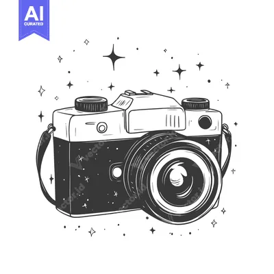 Premium design asset: Hand-Drawn Illustration of a Vintage Camera with Stars