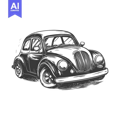 Aset desain premium: Hand-Drawn Illustration of a Vintage Car