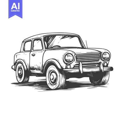 Aset desain premium: Hand-drawn illustration of a vintage car in black and white