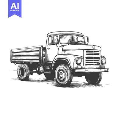 Aset desain premium: Hand-drawn illustration of a vintage flatbed truck