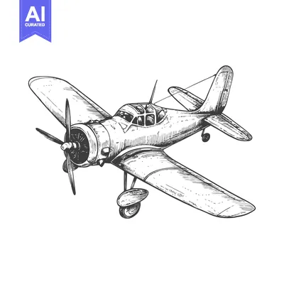 Aset desain premium: Hand-drawn illustration of a vintage propeller airplane