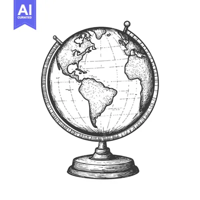 Hand-drawn illustration of a vintage terrestrial globe