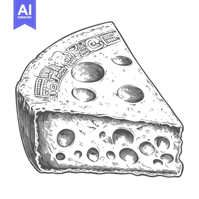 Premium design asset: Hand-drawn illustration of a wedge of Emmental cheese