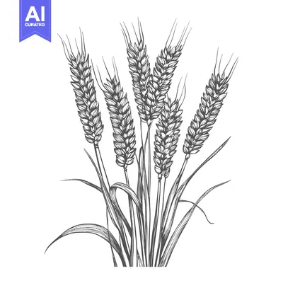Aset desain premium: Hand-Drawn Illustration of a Wheat Sheaf with Six Stalks