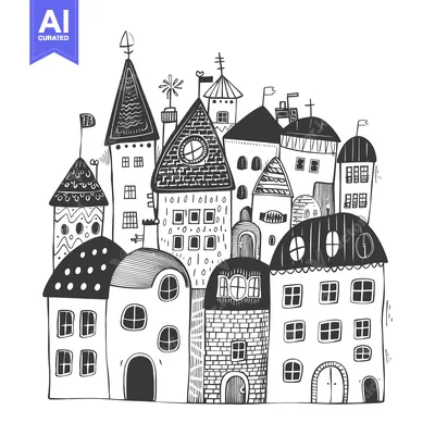 Popular premium asset: Hand-drawn Illustration of a Whimsical Village with Various Buildings
