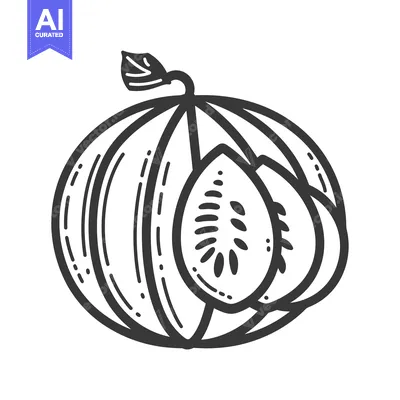 Aset desain premium: Hand-drawn Illustration of a Whole and Sliced Watermelon