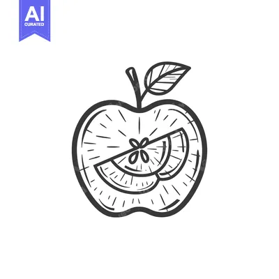 Aset desain premium: Hand-drawn illustration of a whole apple with a slice cut out