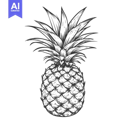 Premium design asset: Hand-Drawn Illustration of a Whole Pineapple with Detailed Spiky Leave