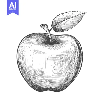 Aset desain premium: Hand-drawn illustration of a whole red apple with a leaf