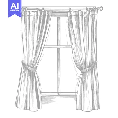 Aset desain premium: Hand-drawn illustration of a window with curtains