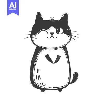 Popular premium asset: Hand-drawn Illustration of a Winking Black and White Cat