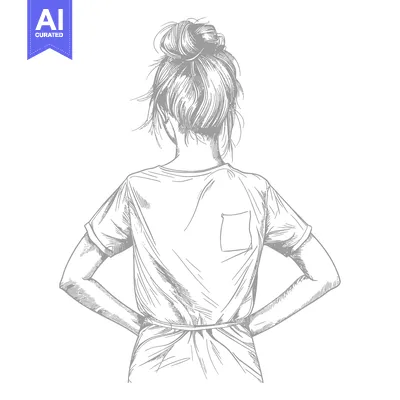 Aset desain premium: Hand-drawn Illustration of a Woman's Back with a Messy Bun Hairstyle