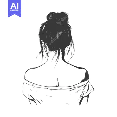 Aset premium populer: Hand-drawn Illustration of a Woman with Her Hair in a Bun, Seen from B