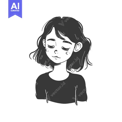 Aset premium populer: Hand-Drawn Illustration of a Woman with Short Hair Looking Down