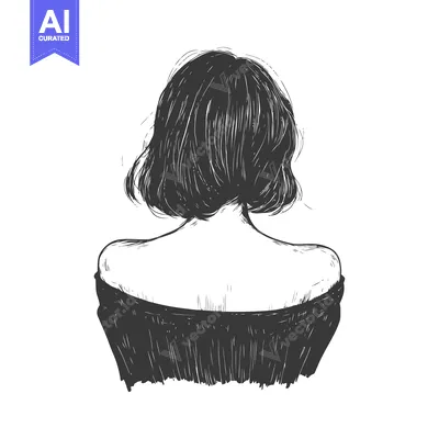 Aset premium populer: Hand-Drawn Illustration of a Woman with Short Hair, Seen from Behind