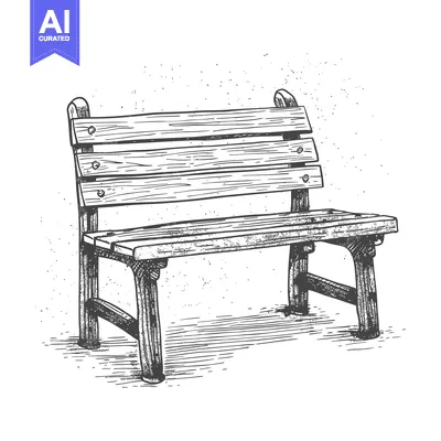 Aset desain premium: Hand-Drawn Illustration of a Wooden Bench