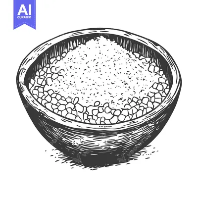Premium design asset: Hand-Drawn Illustration of a Wooden Bowl Filled with Granules