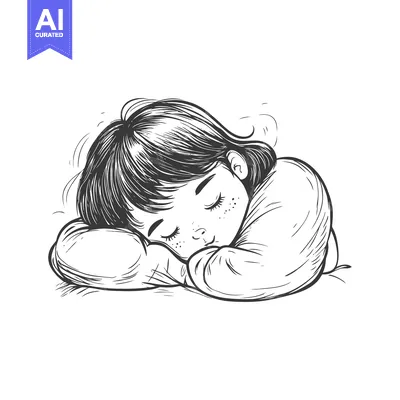 Aset premium populer: Hand-Drawn Illustration of a Young Girl Sleeping Peacefully