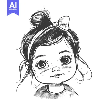 Popular premium asset: Hand-drawn Illustration of a Young Girl with a Bow in Her Hair